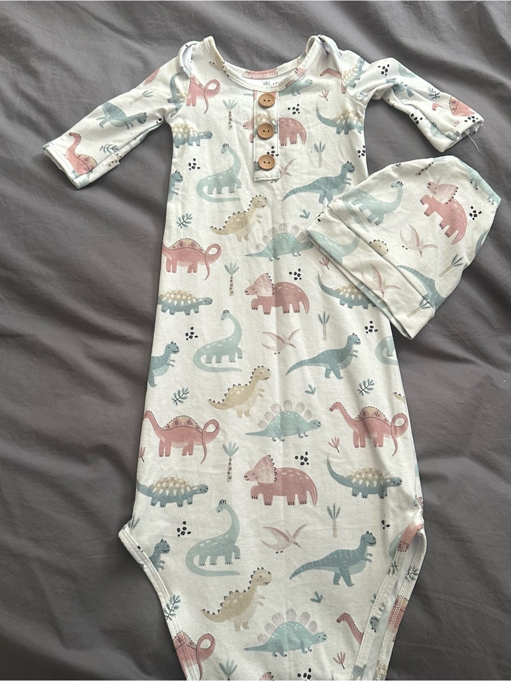 Caden Lane Prehistoric Pals Newborn Knot Gown & Hat Set